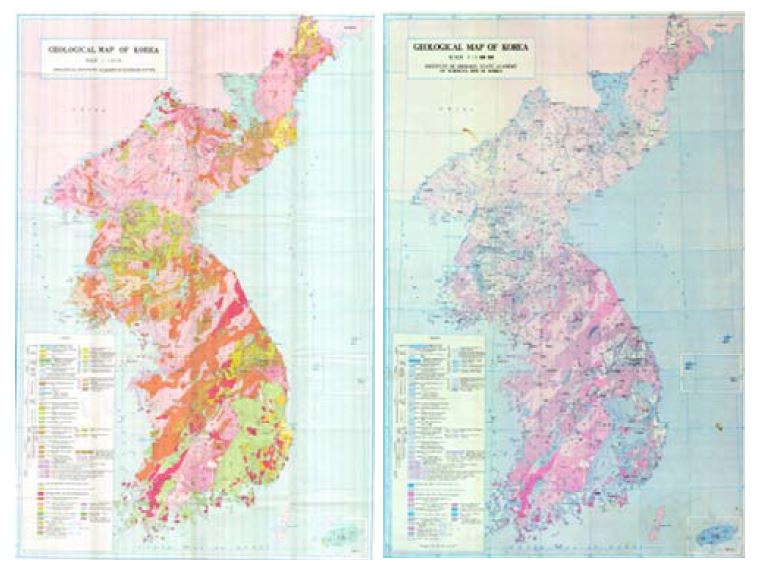 북한 발간 한국지질도(좌: 1993, 우: 1996)