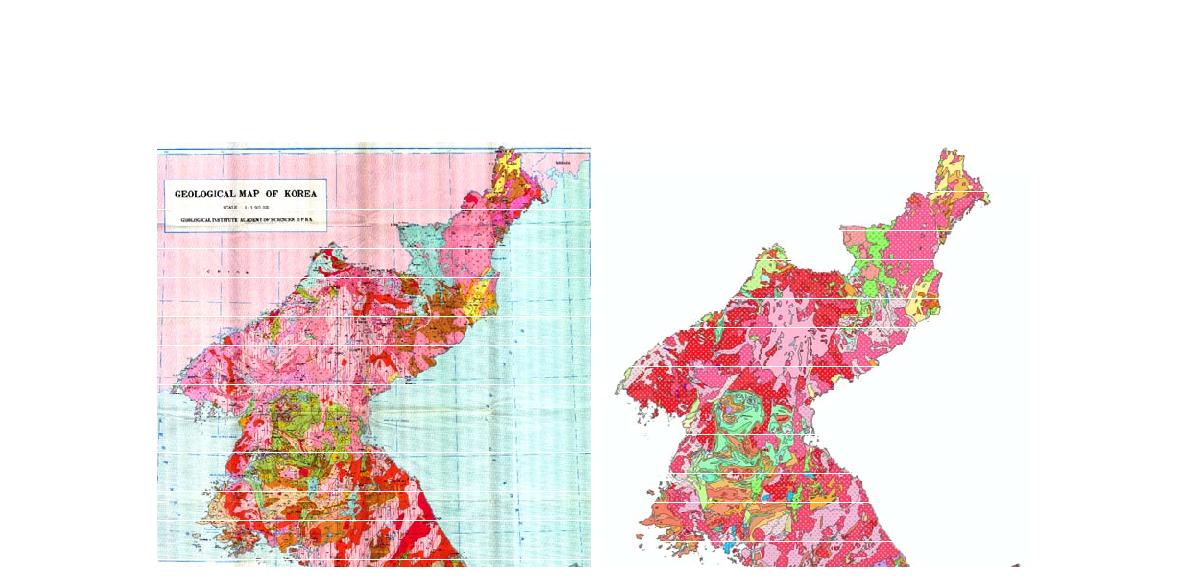 Geological map of Korea(1993, 좌)와 수치지질도(우) 비교