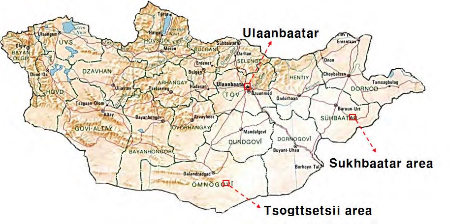 Location map of 2015 KIGAM-MRAM Joint field survey areas.