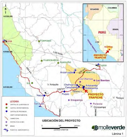 Location map of Trapiche Cu-Mo project in Apurimac, Peru.