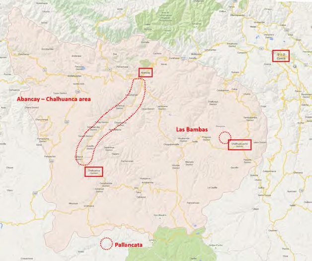 Location map of Apurimac study area(red circles)