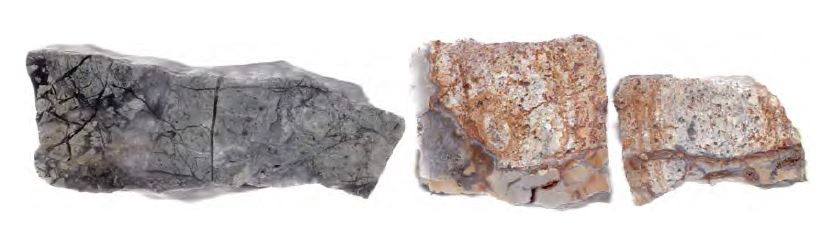 Rock slabs of quartz veins from the Pallancata mine area