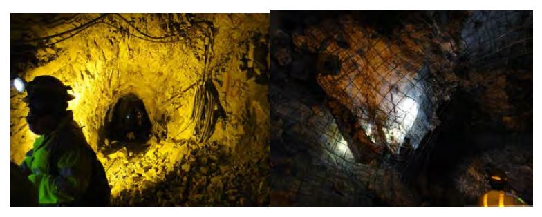 Underground working(lift) and quartz vein(right) of Yurika vein from the Pallancata mine