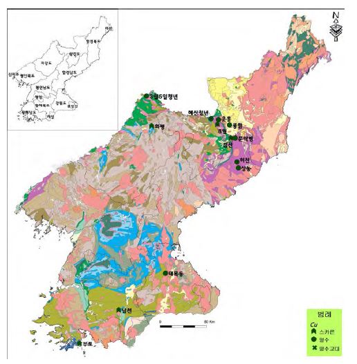 Distribution map of Cu deposits in North Korea.