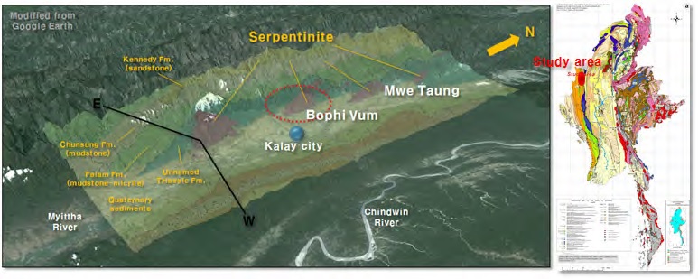 Geography and geology of Bophi Vum area. (Data source : DGSE, Google)