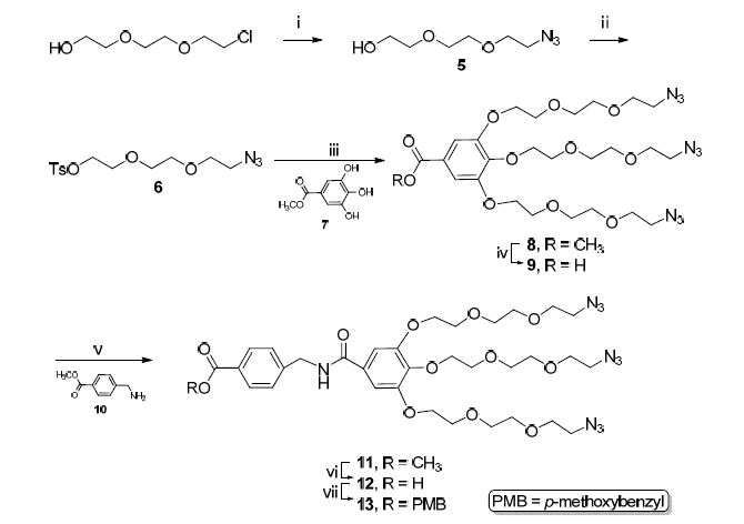 Synthesis of linker with three azido groups