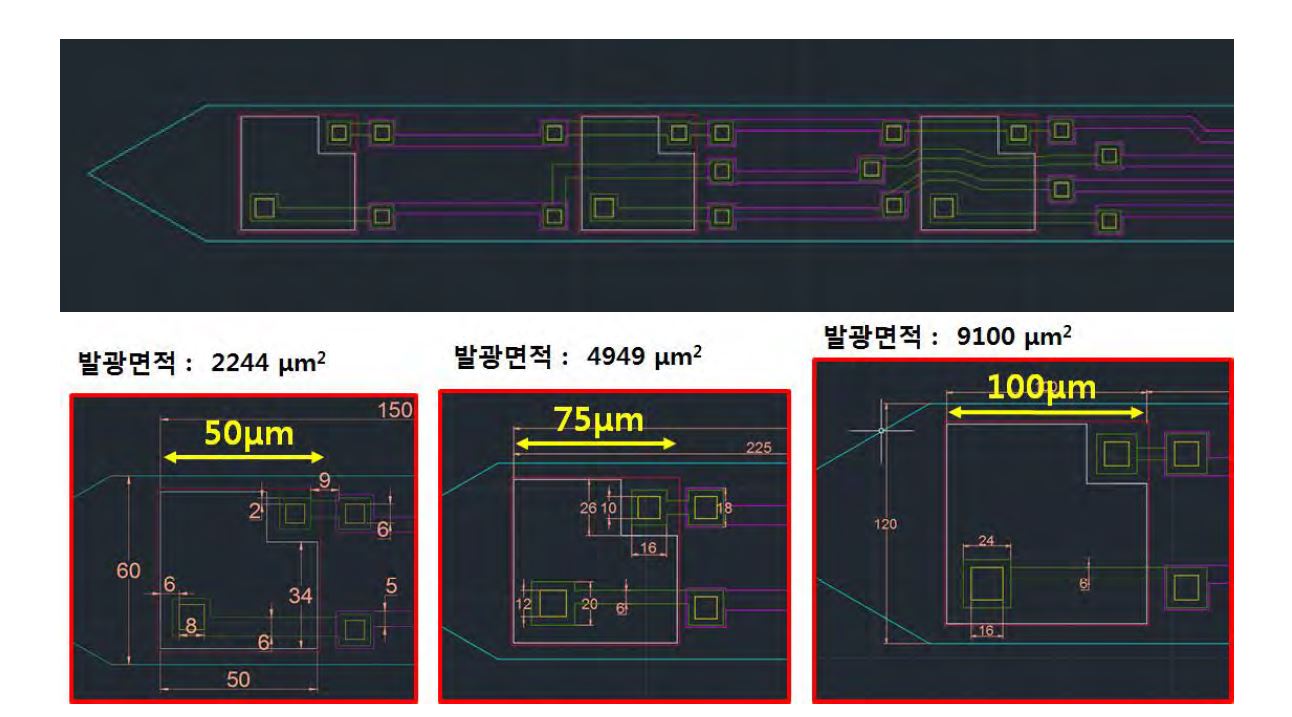 개별적인 반도체 광원을 탑재한 유연한 신경전극의 발광소자 디자인 도면