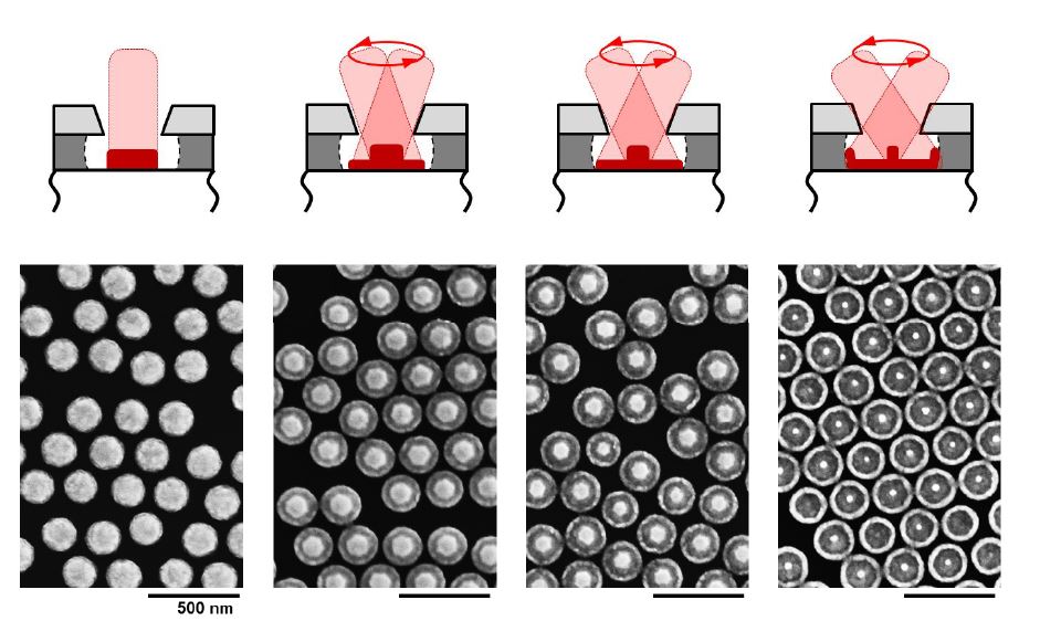 그림 3-4-1. Au flux의 입사 각도를 변화하여 형성된 다양한 형태의 3D Au nanostructures.