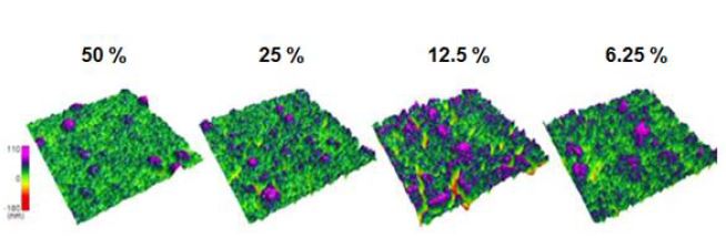 그림. 금 이온 전구체의 양에 따른 나노다공성 표면의 AFM결과 이미지