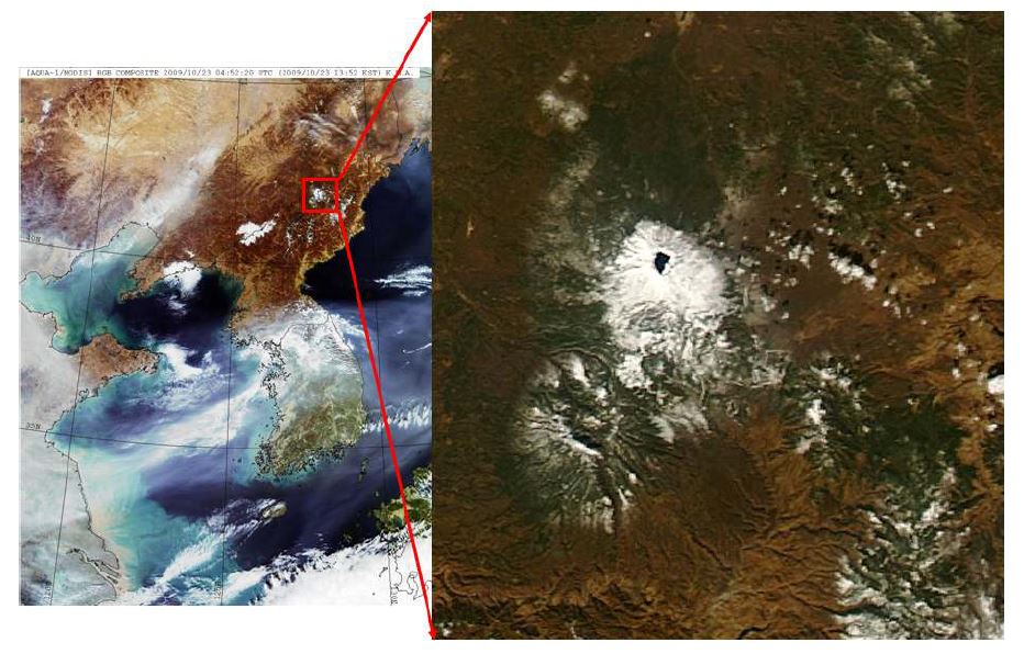 Aqua MODIS 합성영상(2009.10.23 13:52KST)