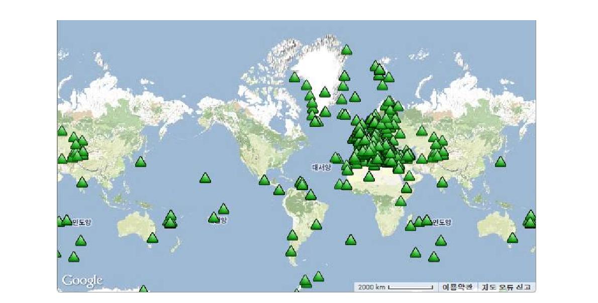 실시간으로 모든 관측자료가 제공되는 VEBSN 관측소 분포 현황.