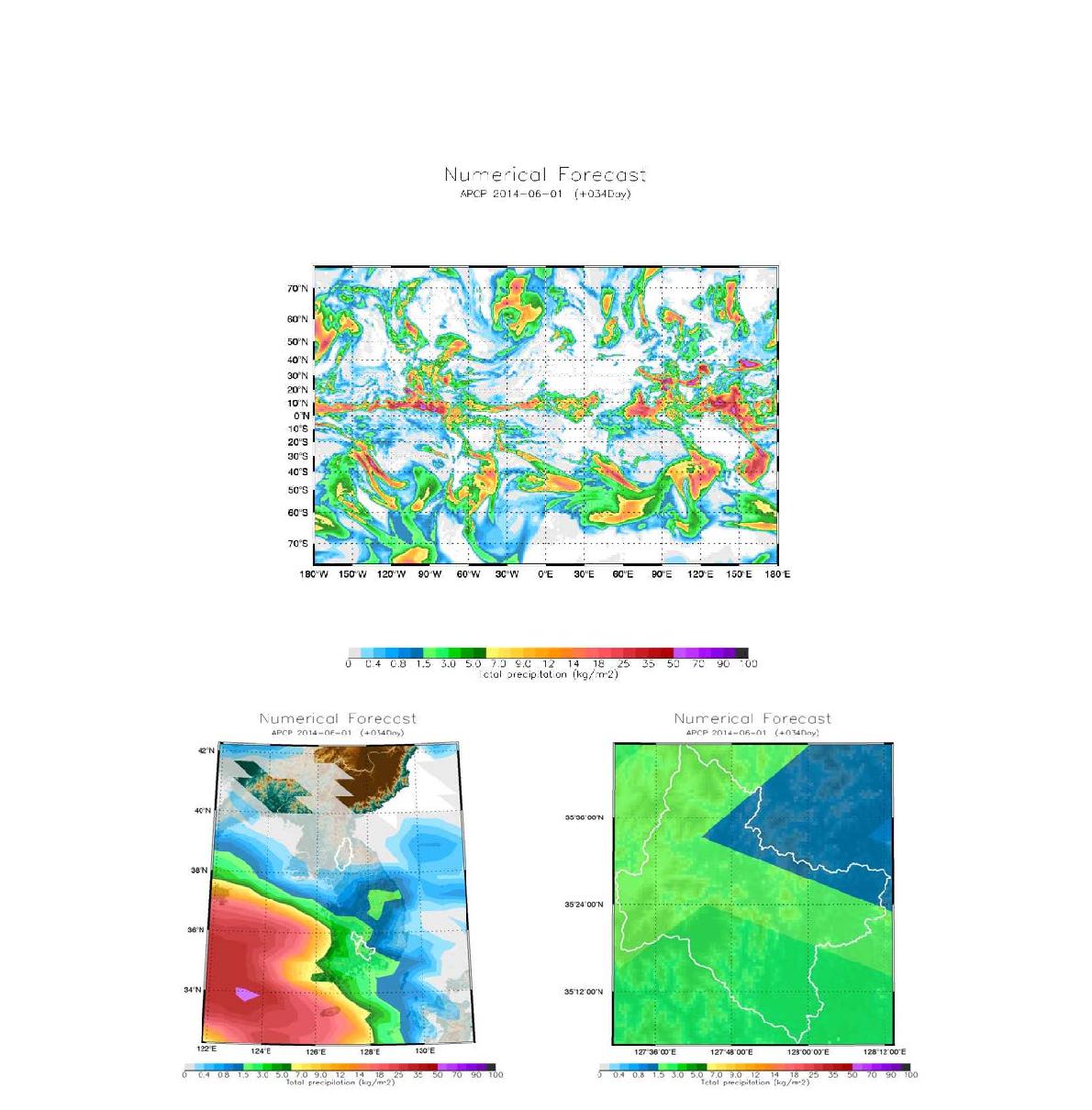 2014년 6월 1일(+34 day) GloSea5 예측 강수량 분포도