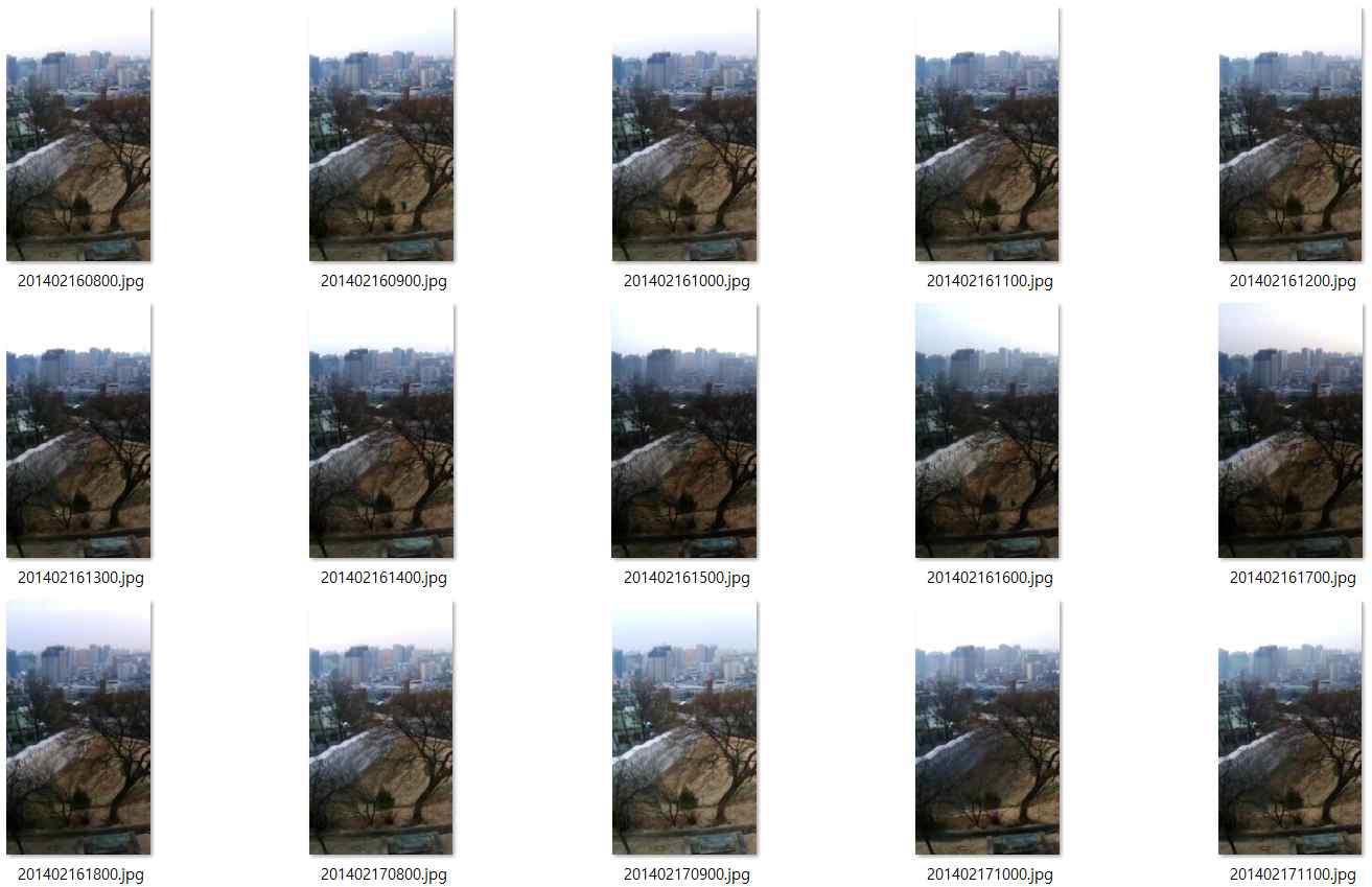 송월동 영상시정측정소에서 관측된 분석용 시정 영상 이미지 자료 구축(일부 예시)