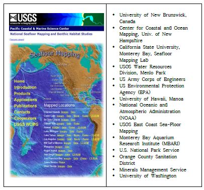 그림 1.3. USGS 해저지질조사 프로그램을 수행하는 태평양 사무소의 인터넷 홈페이지와 협력기관.
