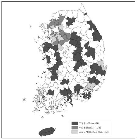 중소도시 및 시급도시의 공간분포