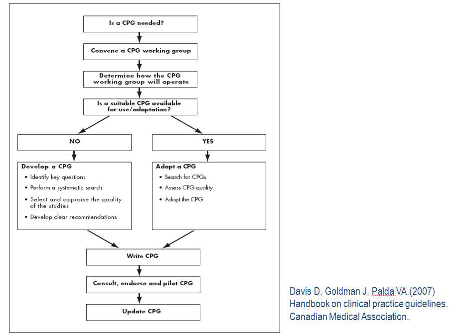 캐나다 그룹의 진료지침 자체 개발과 수용개작에 대한 선택 과정 (Major steps involved in adapting or creating a CPG), Canadian Medical Association