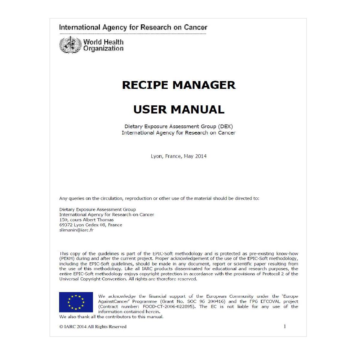 GloboDiet (EPIC-Soft) Recipe Manager User’s Manual
