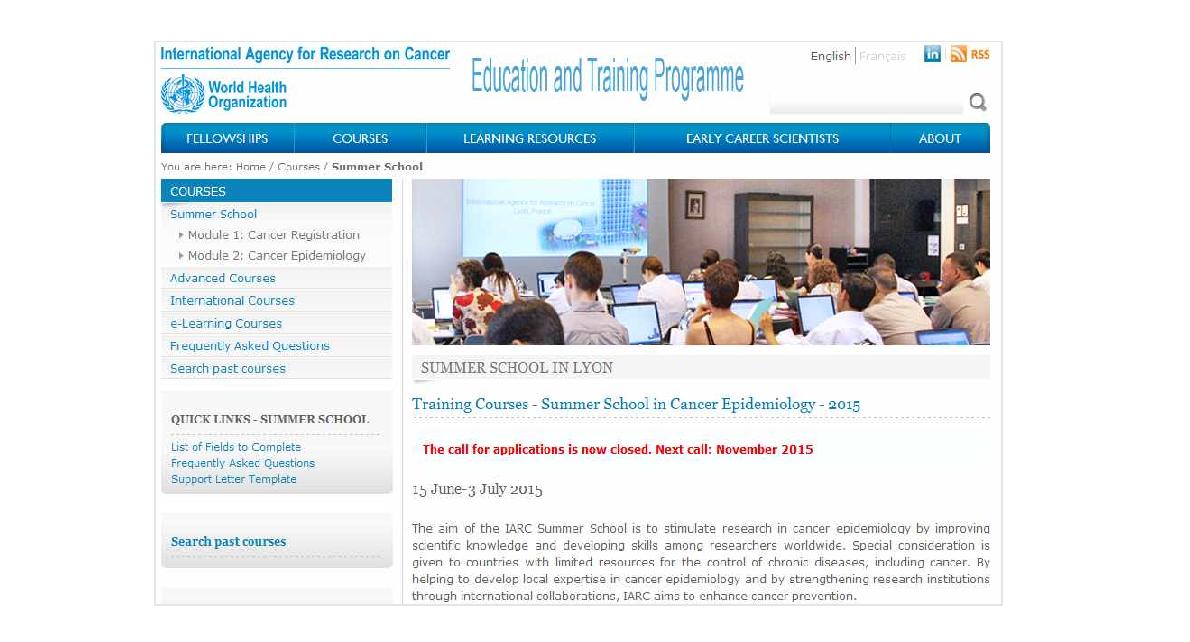 IARC Summer School (webpage)