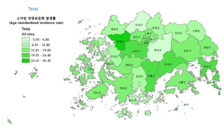 소아암 연령표준화발생률 (2008-2012년)