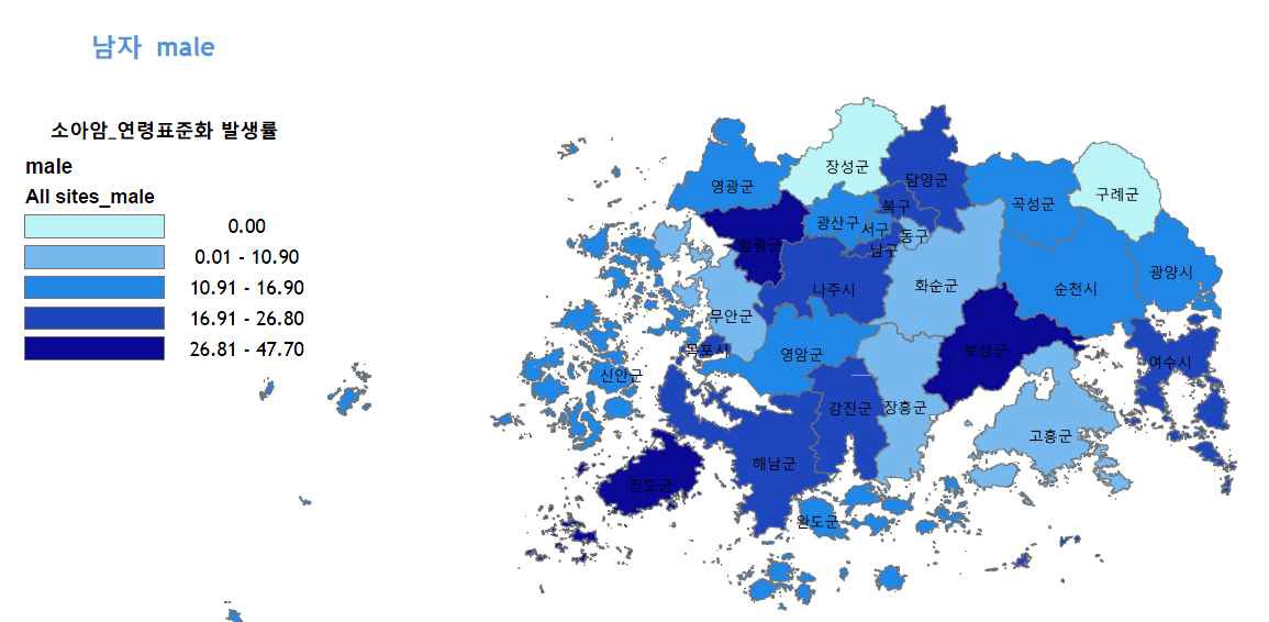 소아암 연령표준화발생률, 남자 (2008-2012년)