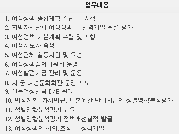 전라남도 여성가족정책관 여성정책부서 업무분장