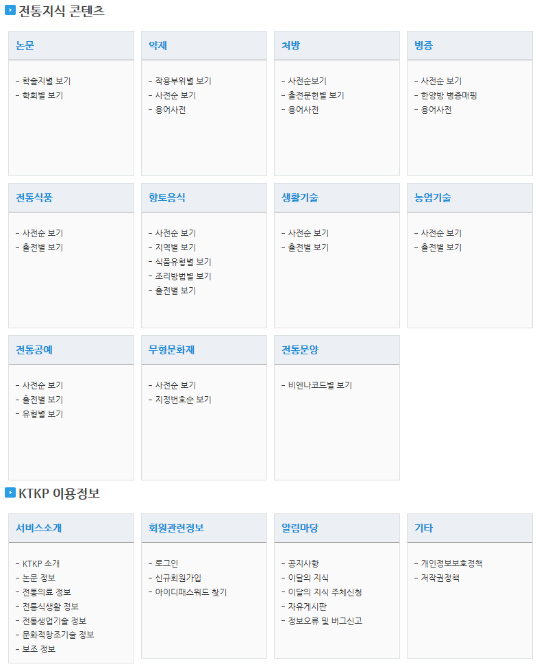 한국전통지식포탈(KTKP) 사이트맵