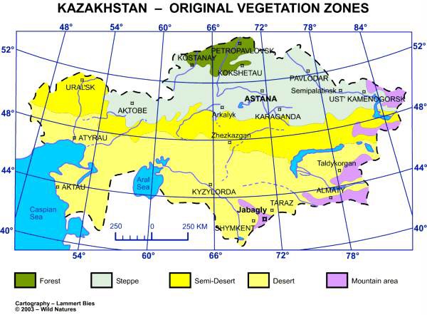 카자흐스탄 식생 구역 지도(Cartography-Lammert Bies, 2003-Wild Natures)