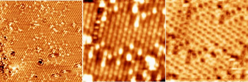 자성 Cr 탐침으로 측정한 B20 구조 FeGe(111) 표면의 원자분해능 STM 이미지