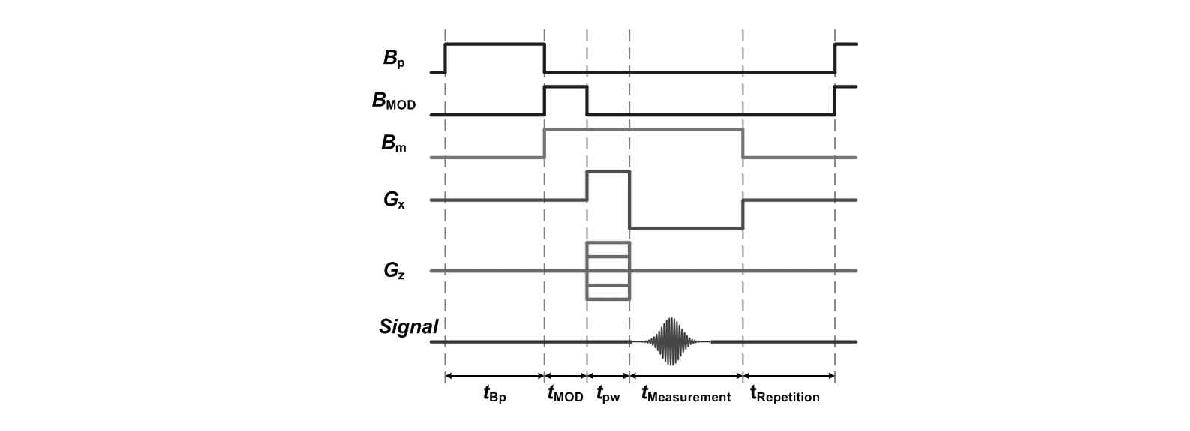 The gradient echo pulse sequence for the MREIT experiment.