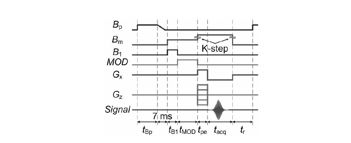 The gradient echo pulse sequence for the MREIT experiment.