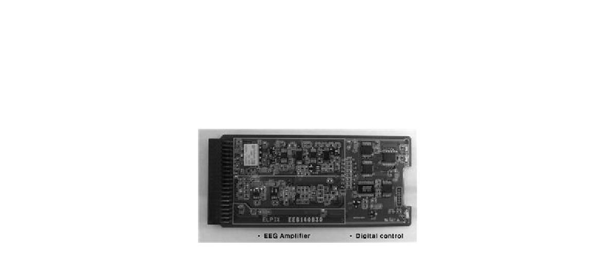 Assembled EEG amplifier on PCB with a size of 100 x 45 mm.