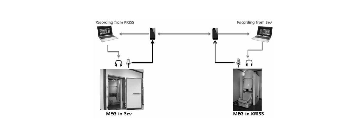 Schematic diagram of the hyperscanning MEG systems for social interaction measurement.