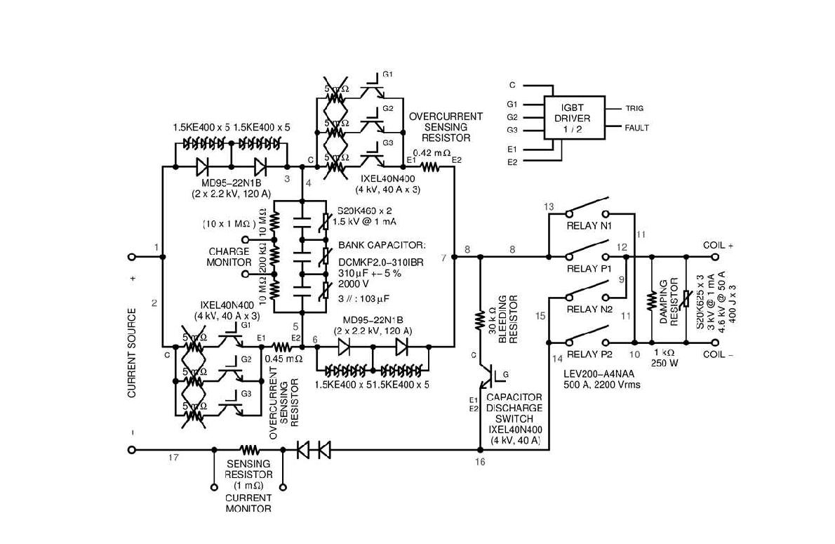 Schematics of the revised B coil driver. Features include