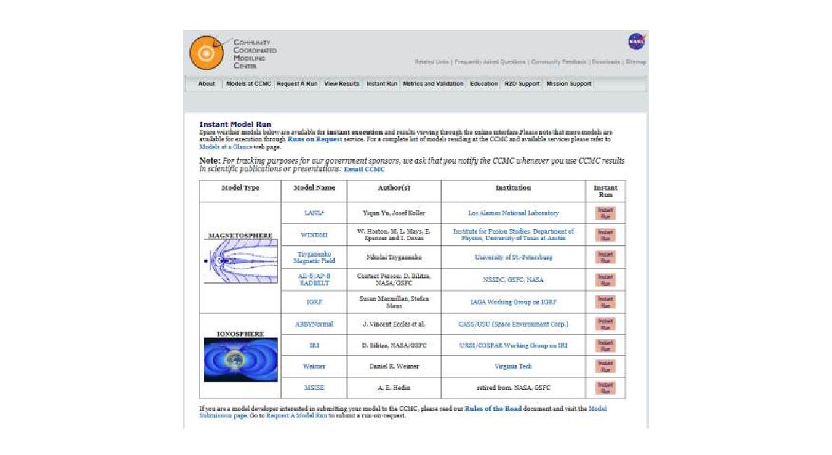 NASA/CCMC에서 제공하는 우주환경 예보모델 중 일부