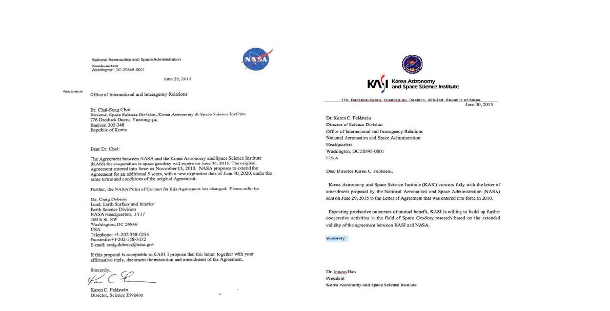 한국천문연구원-NASA/GSFC 우주측지 분야 LOA 갱신 전문