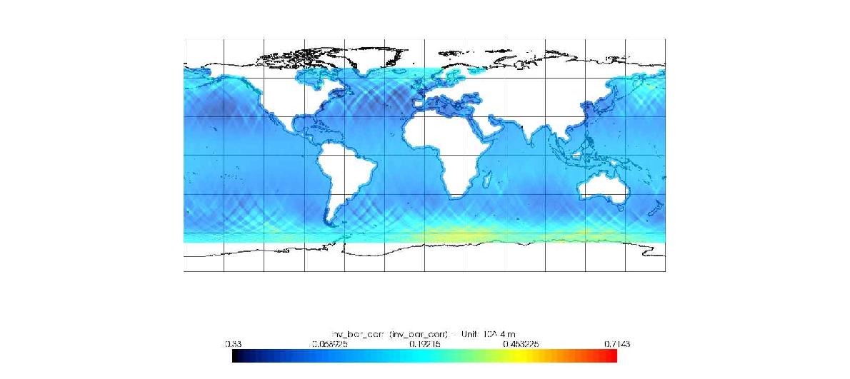 Jason 위성 altmetry 해수면 관측을 위한 ECMWF 기압으로 계산된 대기보정 진폭