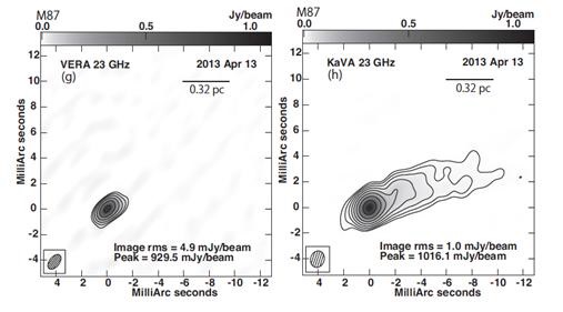The comparison of VERA and KaVA images of M87 at 23 GHz.The aim of this KSP is measuring the actual velocity field in the M87 jet to test magnetically-driven jet paradigm with sufficiently short interval to avoid possible component mis-identifications.