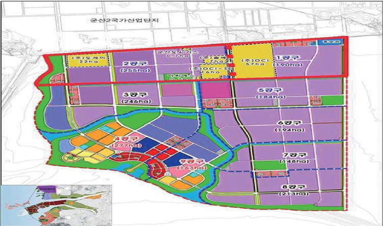 새만금 산업용지 개발계획 상의 한중산업단지 위치