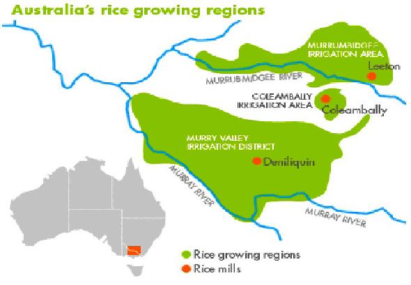 호주의 주요 쌀 생산지역