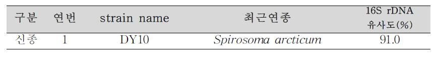 방사선 내성 미생물 발굴 목록(Spirosoma 속)