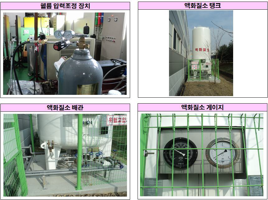 밸브의 누설검증을 위한 헬륨탱크와 극저온 액체질소 옥외 저장탱크