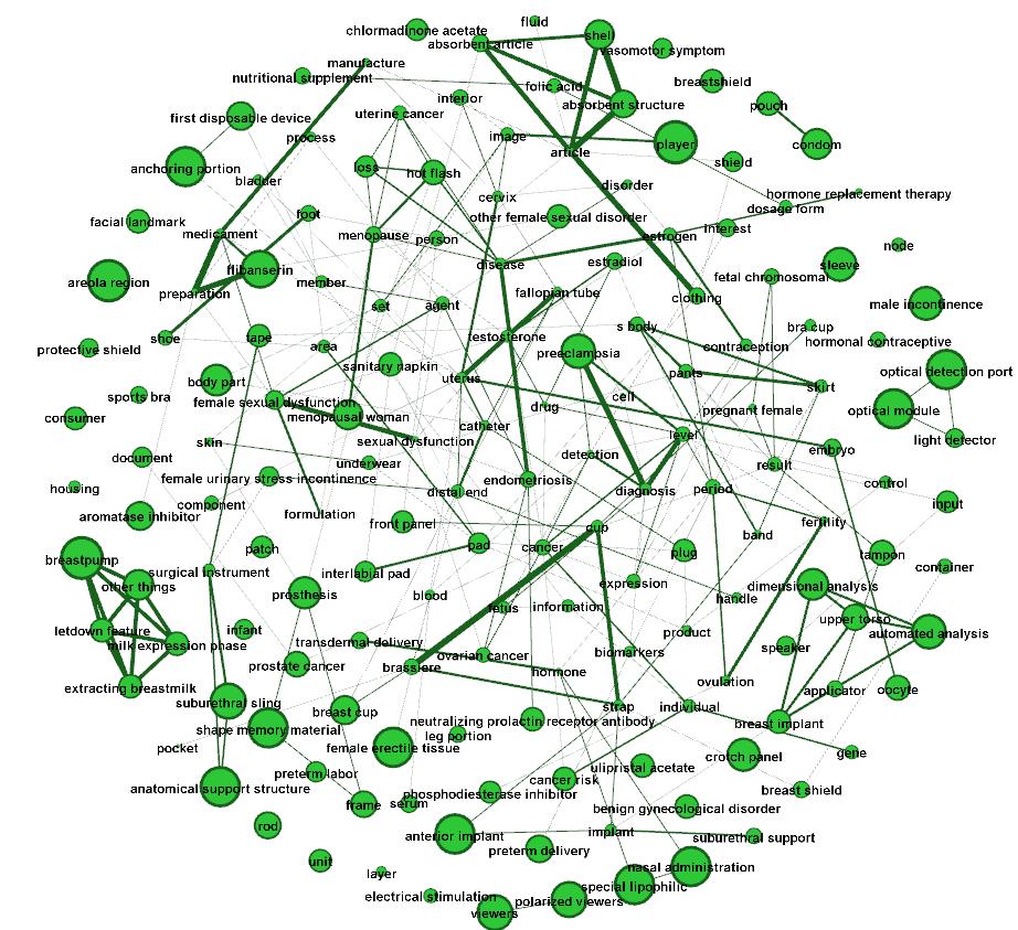 젠더혁신 분야의 주요 기술간 네트워크 분석