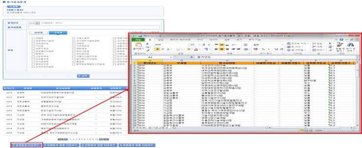 중간평가에 대한 평가결과 조회 및 다운로드 화면