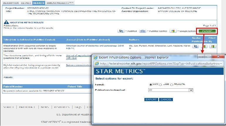 STAR METRICS 사이트의 프로젝트 검색 결과 다운로드