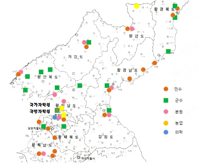 민수 및 군수 과학연구 기관 분포도