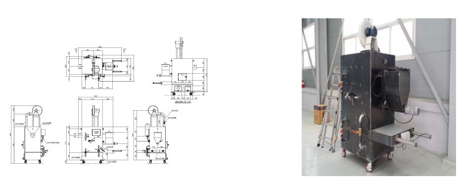 다단식 연소장치(200,000 kcal/hr) 시제품 (좌 :설계도면, 우: 시제품)