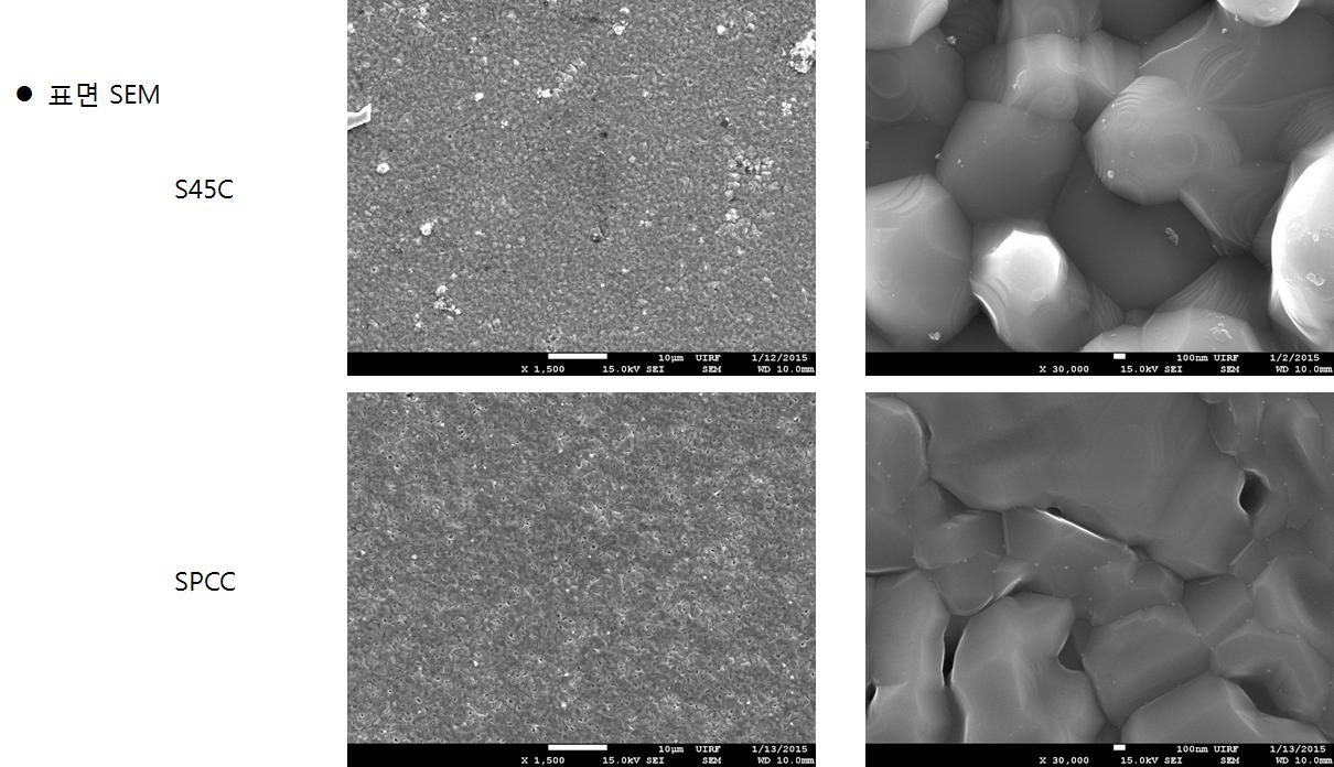 S45C, SPCC소재의 질화처리 후의 표면 SEM 분석