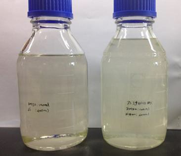 Appearance of 20 vol/vol % DMSO in 1,4-dioxane (left) and 20 wt/vol % HFCSsolution in 20 vol/vol % DMSO in 1,4-dioxane (right).