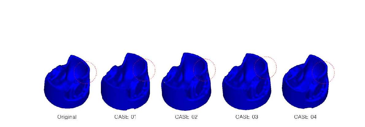 알루미늄 피스톤 열간단조 2차 공정설계안 성형해석 결과 : 최종 성형형상
