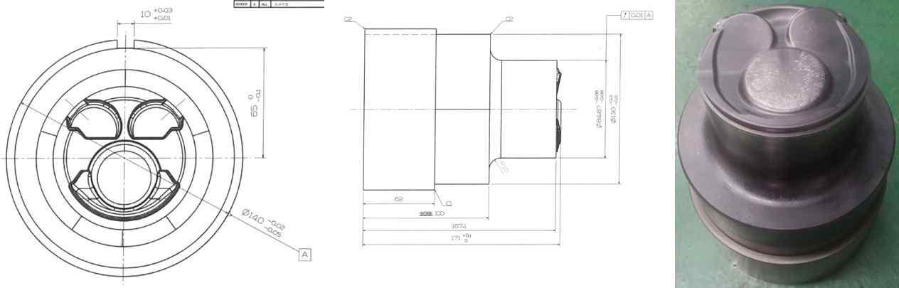 알루미늄 피스톤 열간단조 2차 공정설계안 : Punch 설계도 및 제작결과